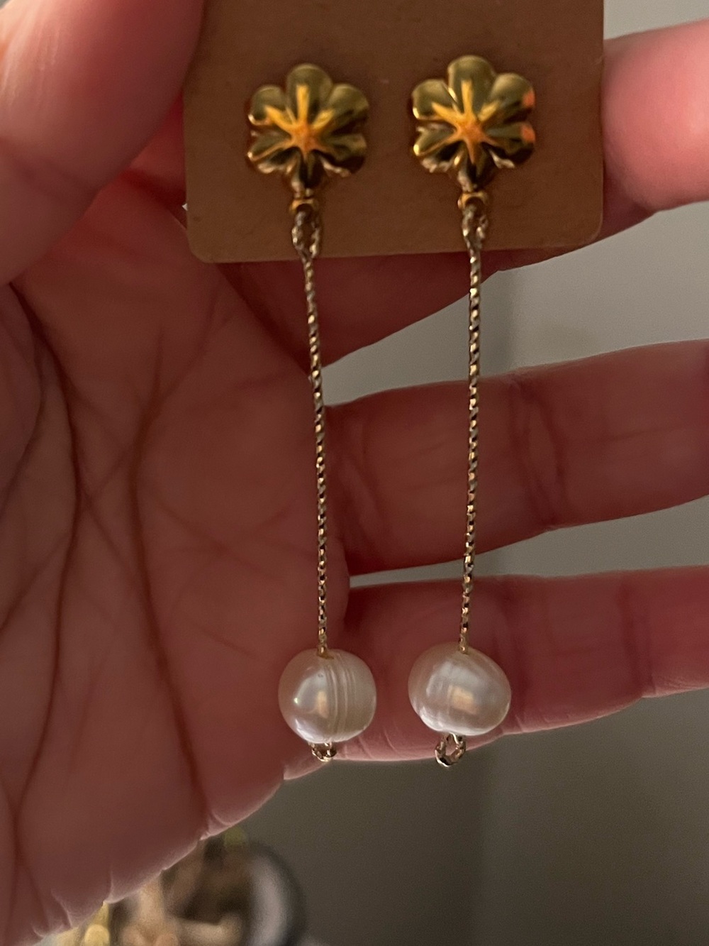 Gold Flower with Faux Pearl Dangles